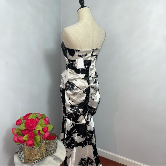 # Davids Bridal Strapless Sequined Chest Black & White Gown / Maxi Dress Size 7 - Picture 8 of 17